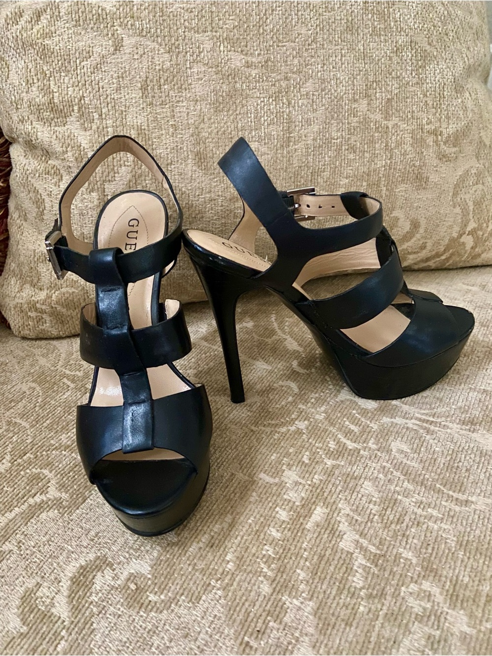 GUESS Black High Heel Platform Sandals - Women's Strappy Dress Heels